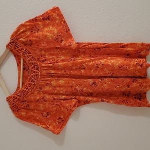 WHITE STAG Orange Short Sleeve Top with Braided Neckline